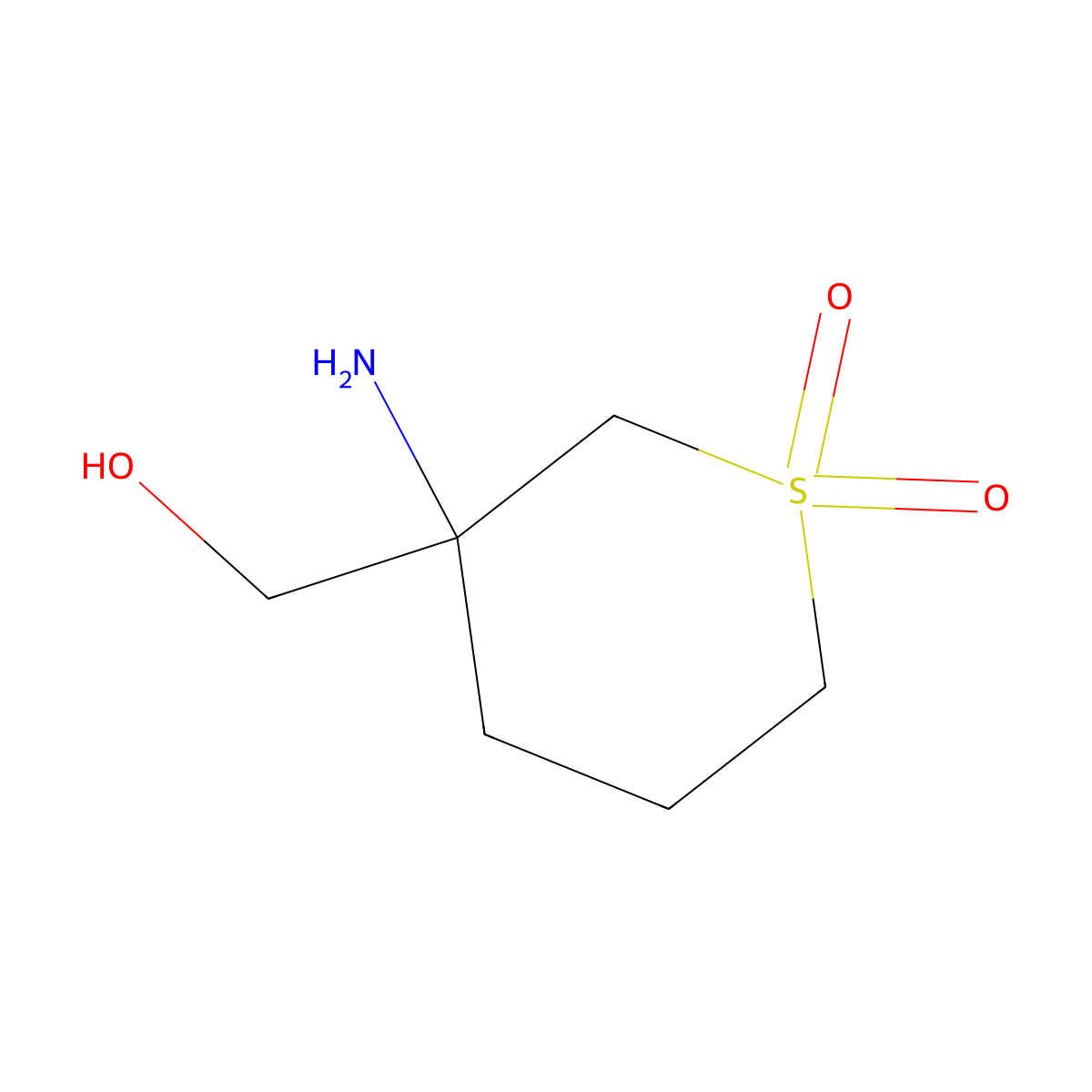 3-Amino-3-(hydroxymethyl)-1lambda6-thiane-1,1-dione molecular structure, CAS 1344123-23-4