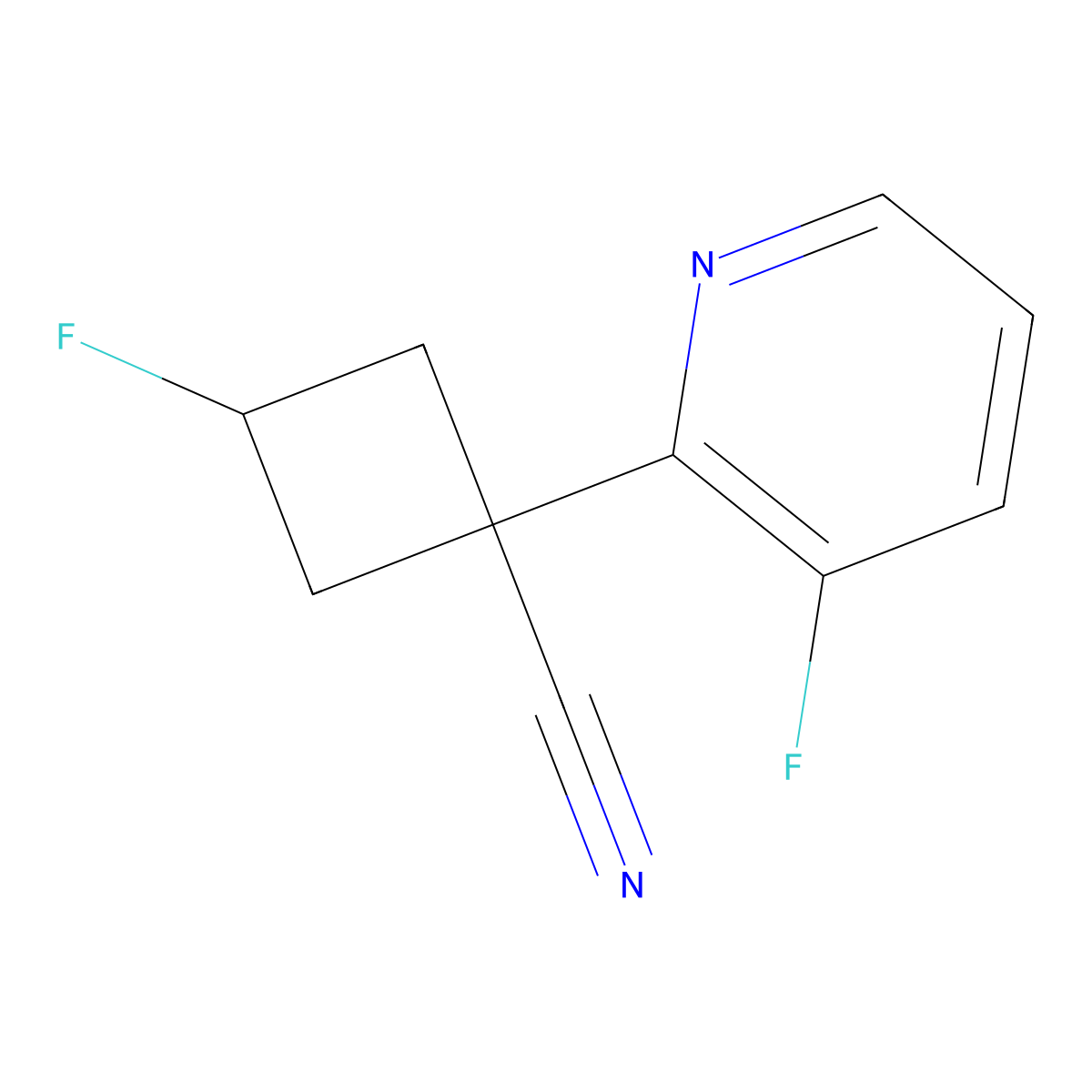 cis-3-Fluoro-1-(3-fluoropyridin-2-yl)cyclobutane-1-carbonitrile molecular structure, CAS 1344145-38-5