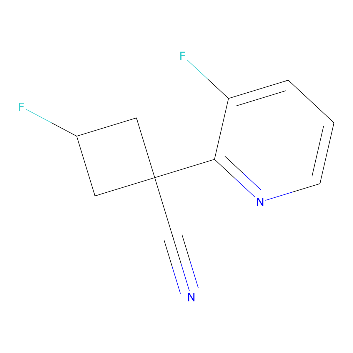 cis-3-Fluoro-1-(3-fluoropyridin-2-yl)cyclobutane-1-carbonitrile molecular structure, CAS 1344145-38-5