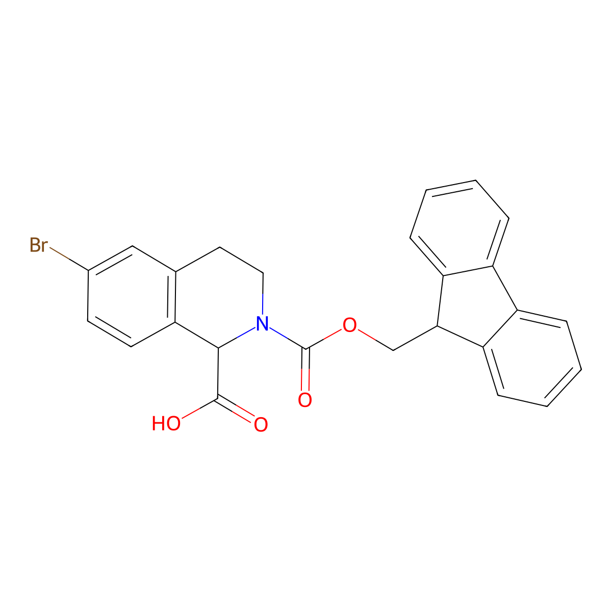 6-bromo-2-(((9H-fluoren-9-yl)methoxy)carbonyl)-1,2,3,4-tetrahydroisoquinoline-1-carboxylic acid molecular structure, CAS 1344158-51-5