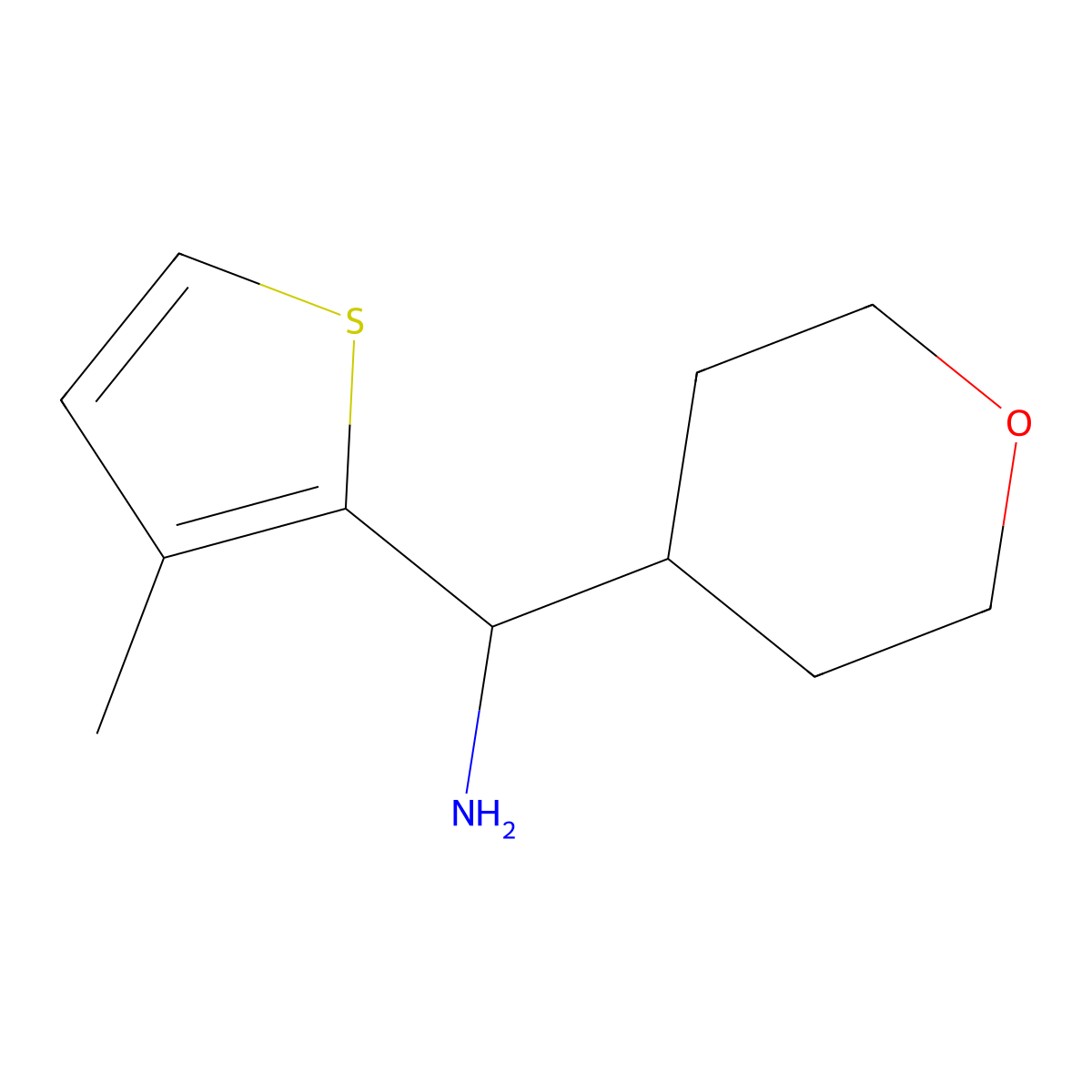(3-Methylthiophen-2-yl)(tetrahydro-2H-pyran-4-yl)methanamine molecular structure, CAS 1344205-80-6