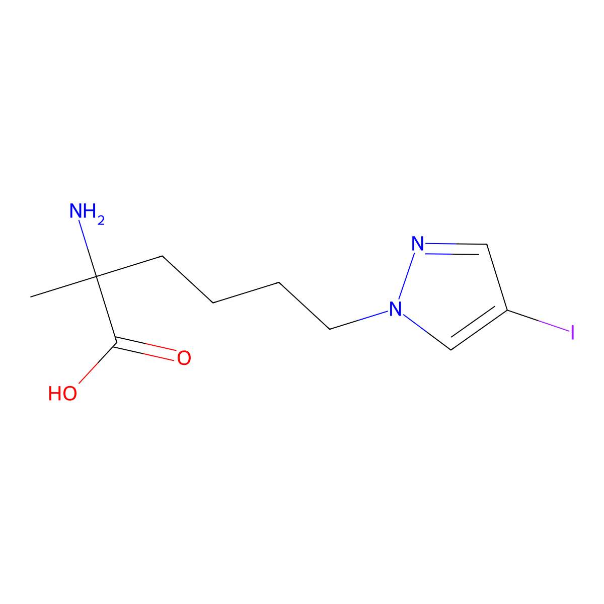 2-Amino-6-(4-iodo-1h-pyrazol-1-yl)-2-methylhexanoic acid molecular structure, CAS 1344213-11-1