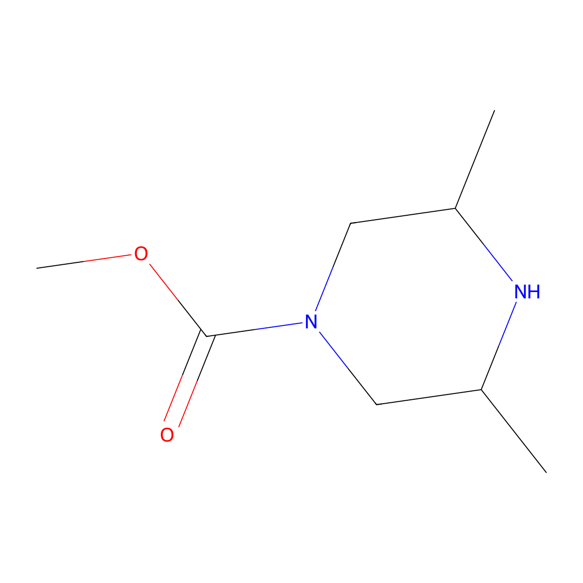 Methyl 3,5-dimethylpiperazine-1-carboxylate molecular structure, CAS 1344223-86-4