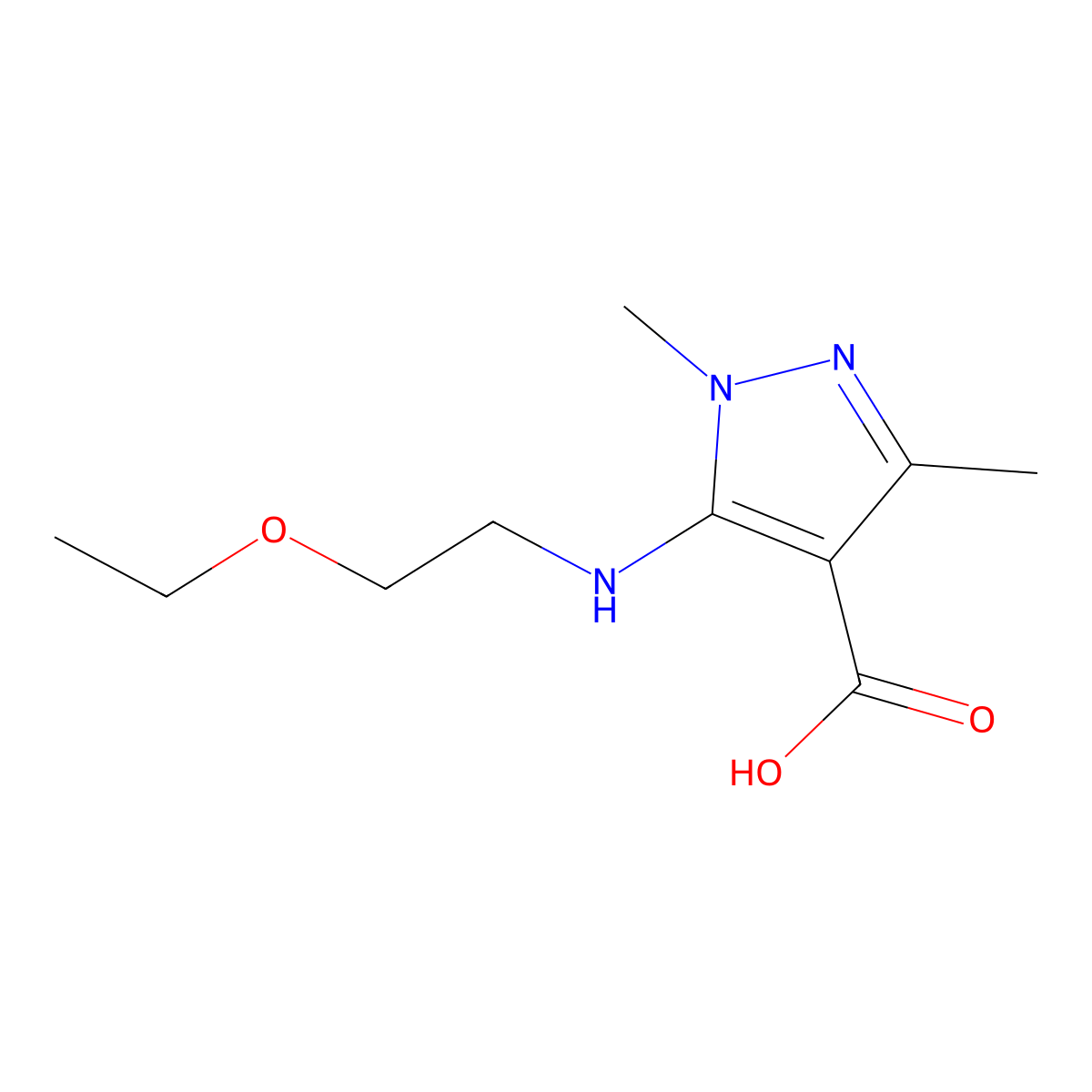 5-((2-Ethoxyethyl)amino)-1,3-dimethyl-1h-pyrazole-4-carboxylic acid molecular structure, CAS 1344230-70-1