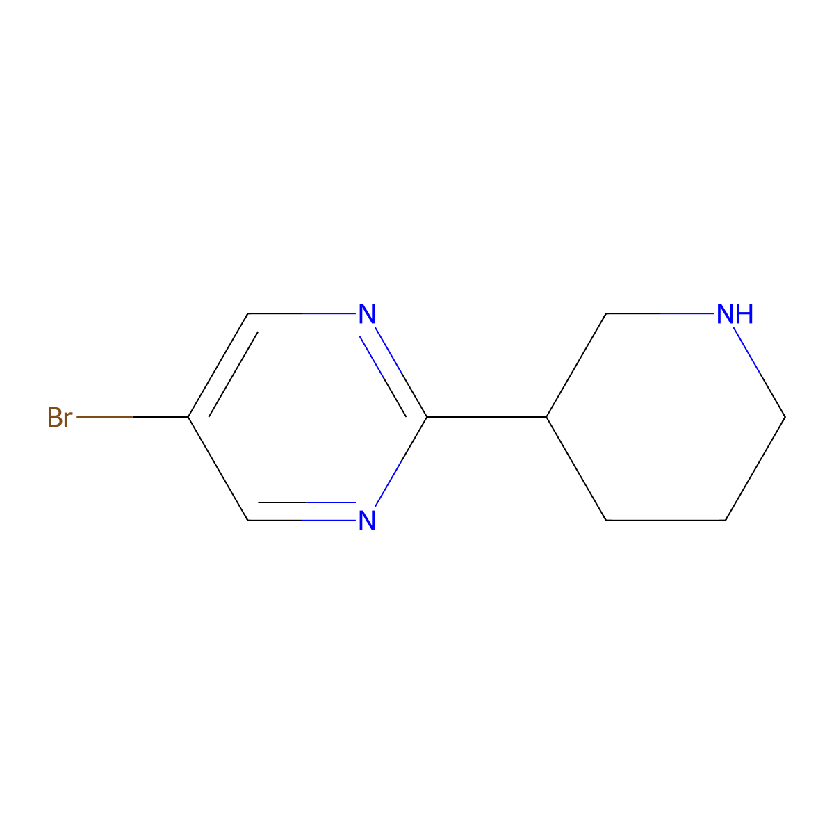 5-Bromo-2-(piperidin-3-yl)pyrimidine molecular structure, CAS 1344231-66-8