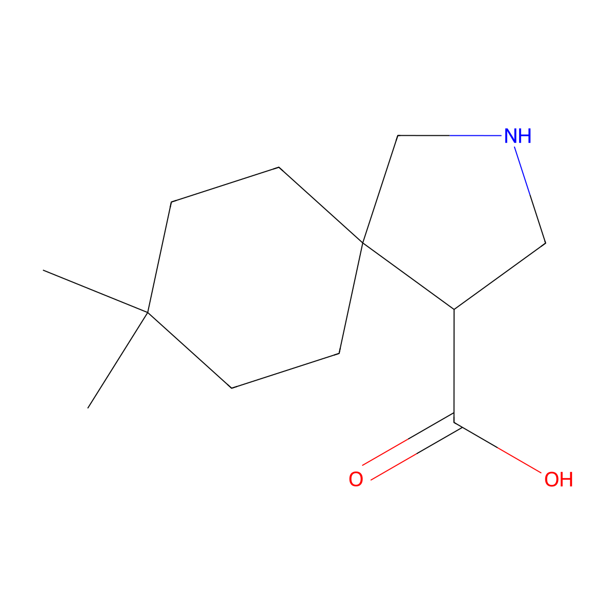 8,8-Dimethyl-2-azaspiro[4.5]decane-4-carboxylic acid molecular structure, CAS 1344262-82-3