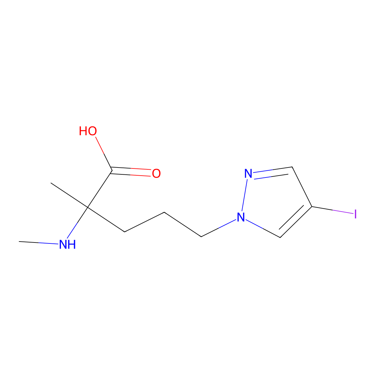 5-(4-Iodo-1h-pyrazol-1-yl)-2-methyl-2-(methylamino)pentanoic acid molecular structure, CAS 1344270-13-8
