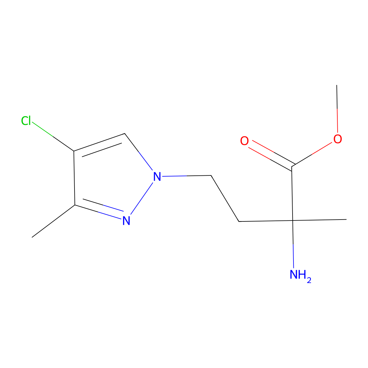 Methyl 2-amino-4-(4-chloro-3-methyl-1h-pyrazol-1-yl)-2-methylbutanoate molecular structure, CAS 1344277-44-6