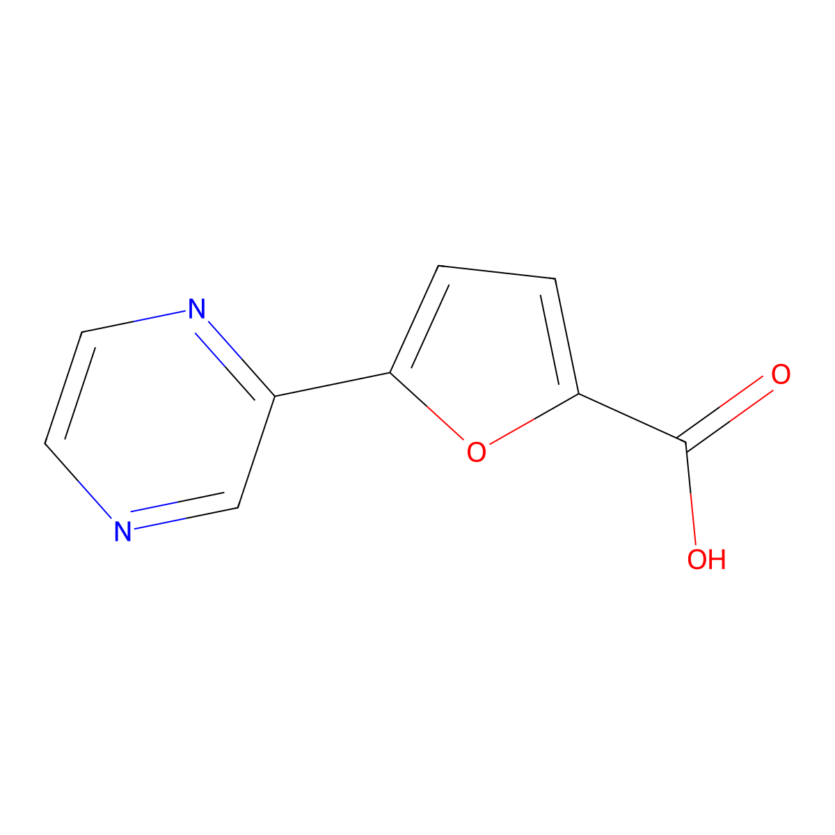 5-(2-Pyrazinyl)-2-furancarboxylic acid molecular structure, CAS 1344278-39-2