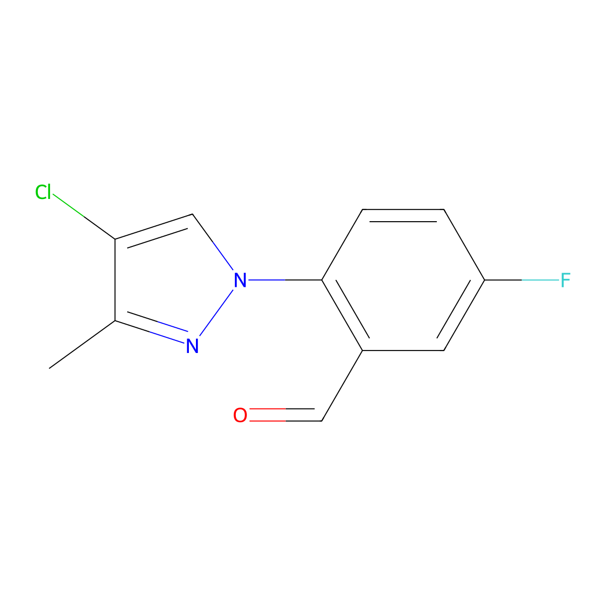 2-(4-Chloro-3-methyl-1h-pyrazol-1-yl)-5-fluorobenzaldehyde molecular structure, CAS 1344281-15-7