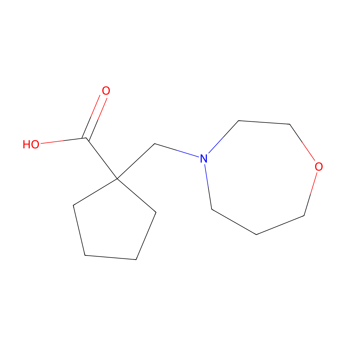 1-((1,4-Oxazepan-4-yl)methyl)cyclopentane-1-carboxylic acid molecular structure, CAS 1344284-24-7