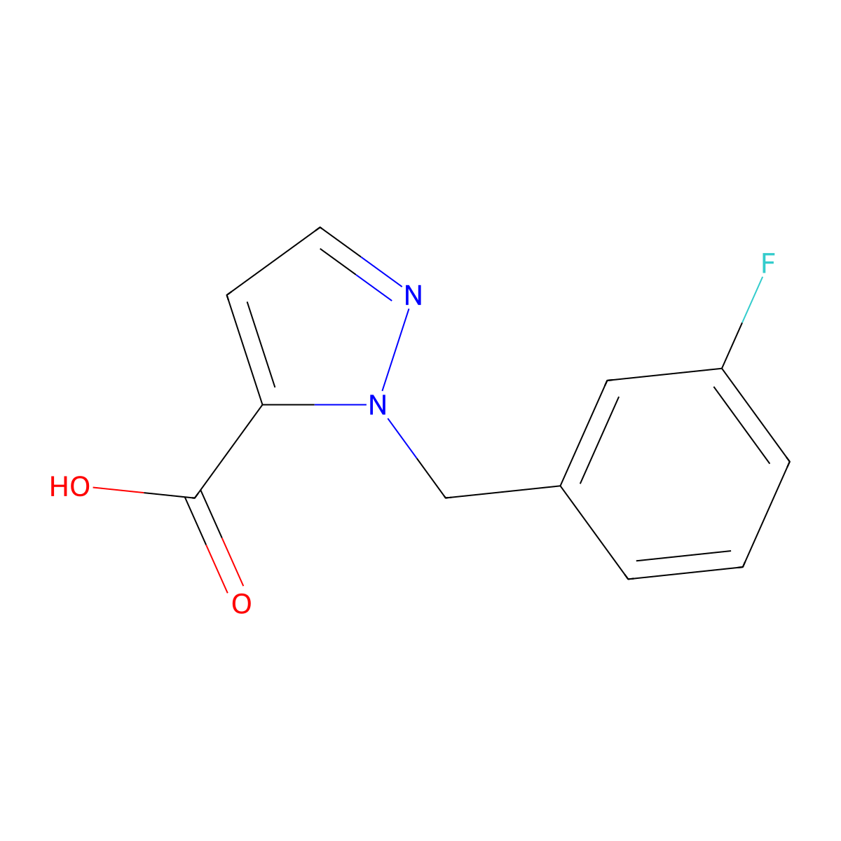 1-[(3-fluorophenyl)methyl]-1H-pyrazole-5-carboxylic acid molecular structure, CAS 1344284-34-9