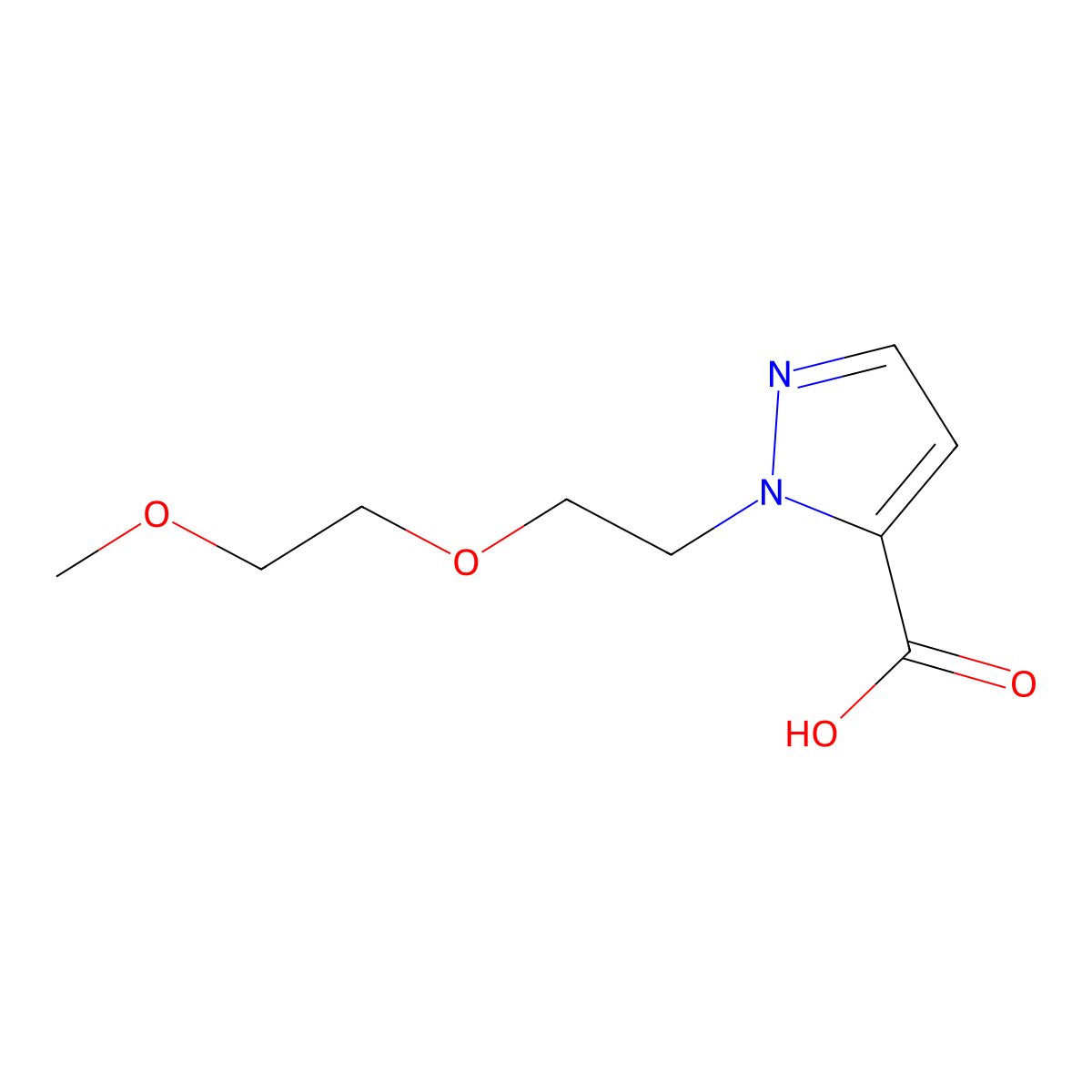 1-(2-(2-methoxyethoxy)ethyl)-1H-pyrazole-5-carboxylic acid molecular structure, CAS 1344292-41-6