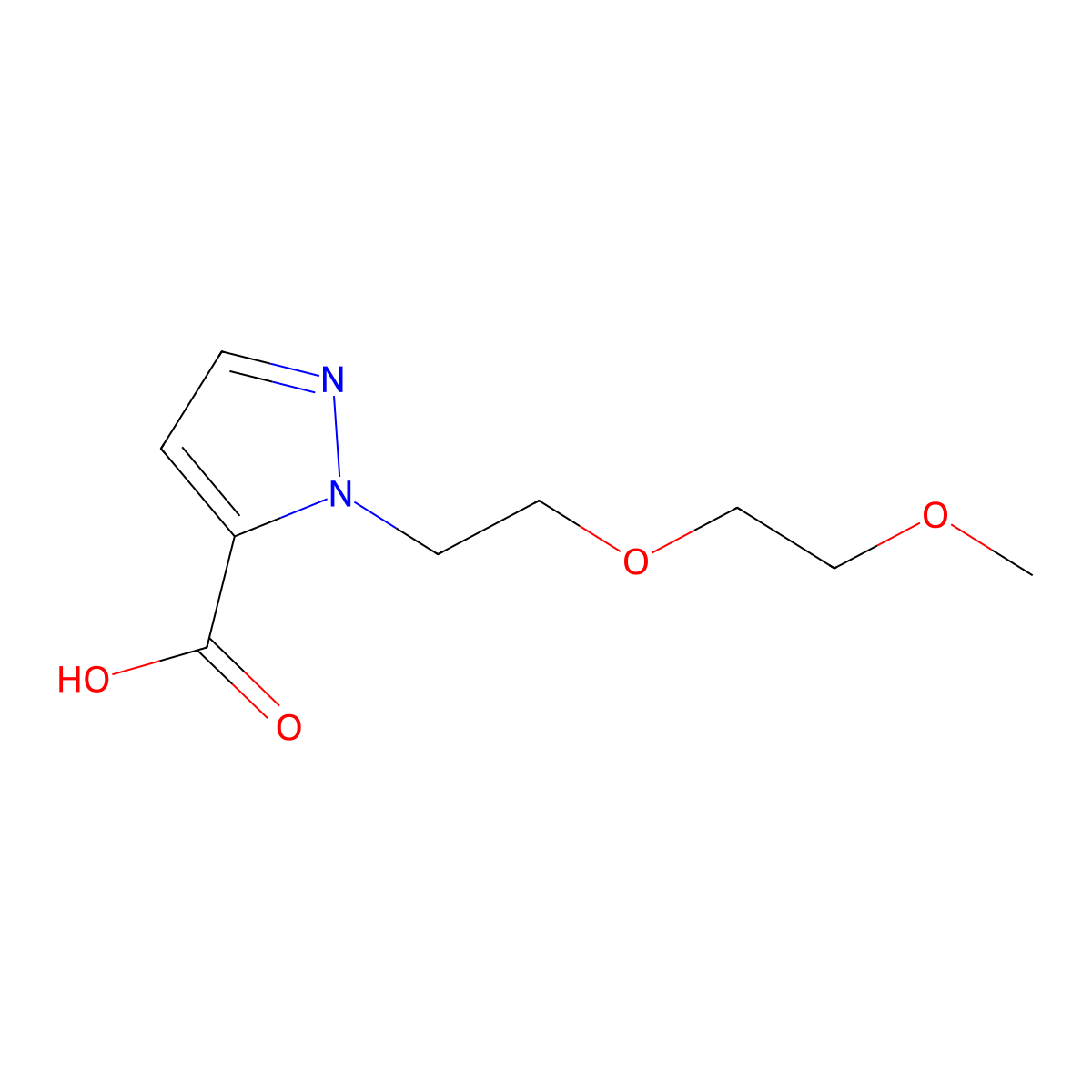 1-(2-(2-methoxyethoxy)ethyl)-1H-pyrazole-5-carboxylic acid molecular structure, CAS 1344292-41-6