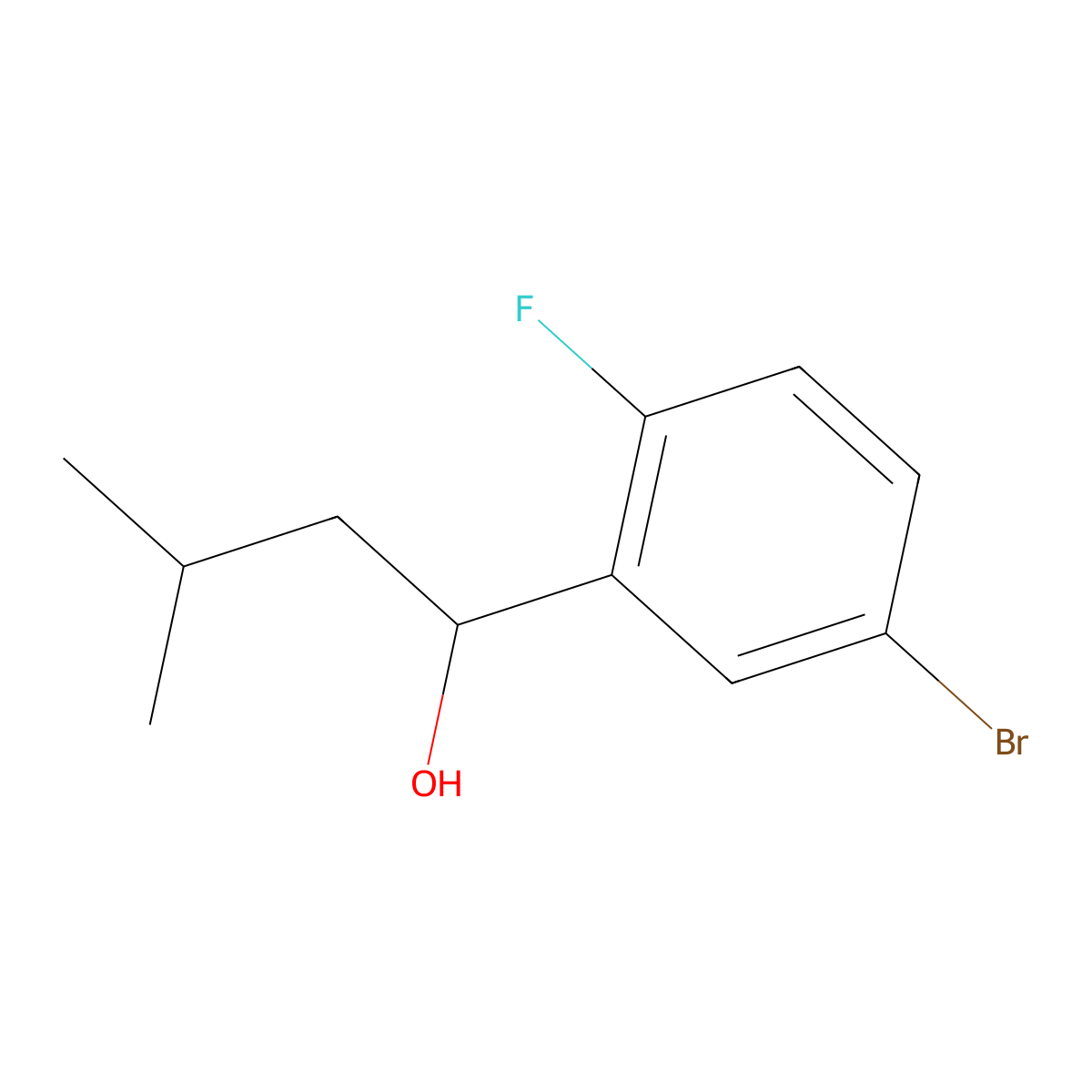 1-(5-Bromo-2-fluorophenyl)-3-methylbutan-1-ol molecular structure, CAS 1344295-47-1