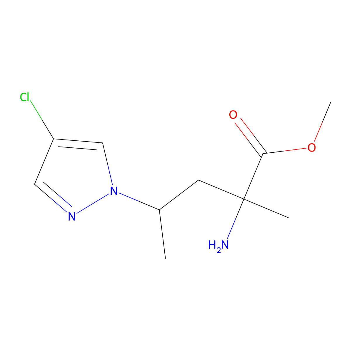 Methyl 2-amino-4-(4-chloro-1h-pyrazol-1-yl)-2-methylpentanoate molecular structure, CAS 1344306-46-2