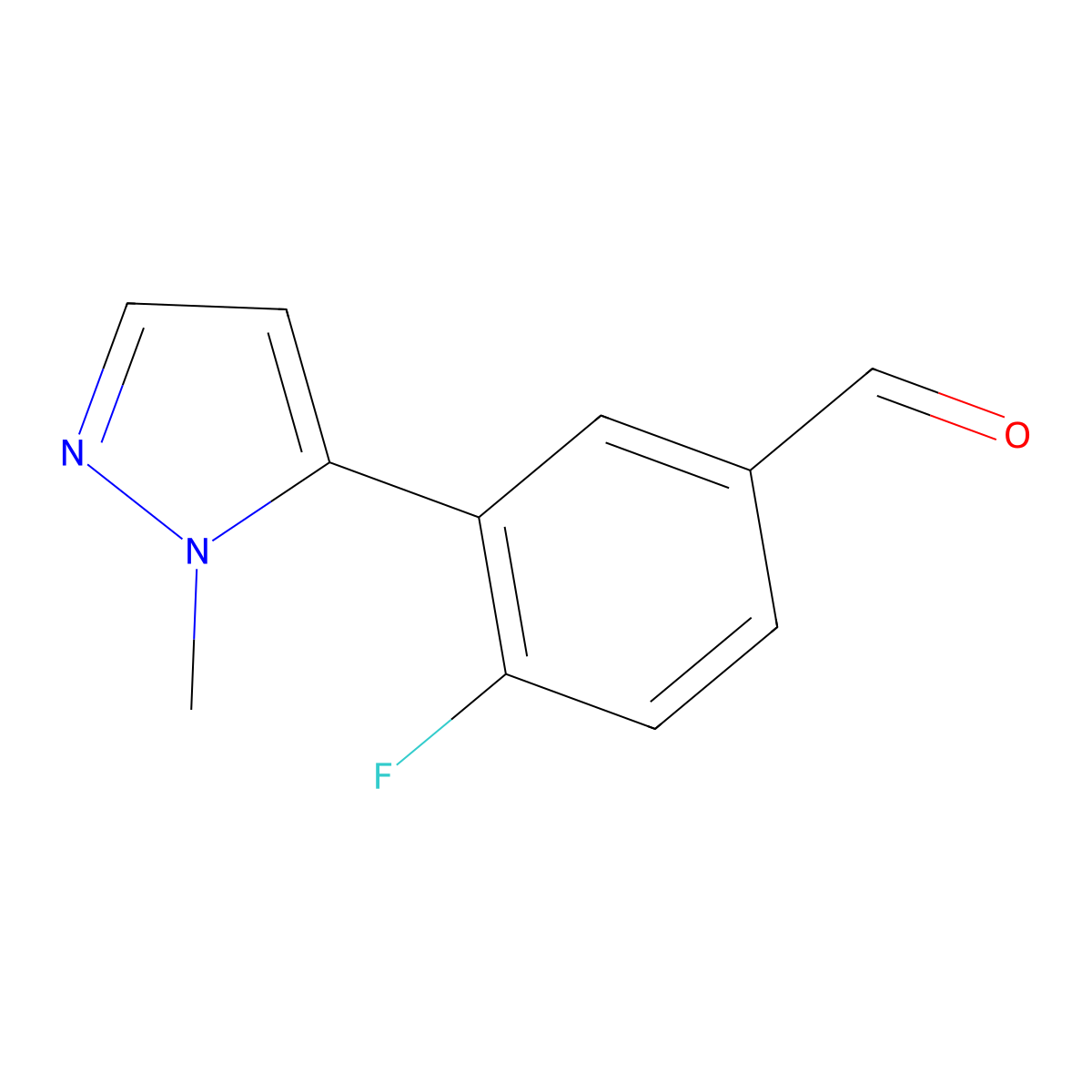 4-fluoro-3-(1-methyl-1H-pyrazol-5-yl)benzaldehyde molecular structure, CAS 1344313-03-6