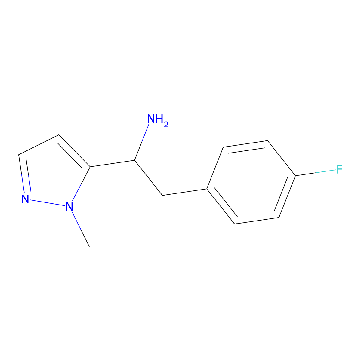 2-(4-fluorophenyl)-1-(1-methyl-1H-pyrazol-5-yl)ethan-1-amine molecular structure, CAS 1344319-09-0