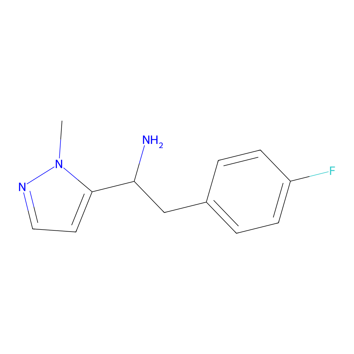 2-(4-fluorophenyl)-1-(1-methyl-1H-pyrazol-5-yl)ethan-1-amine molecular structure, CAS 1344319-09-0