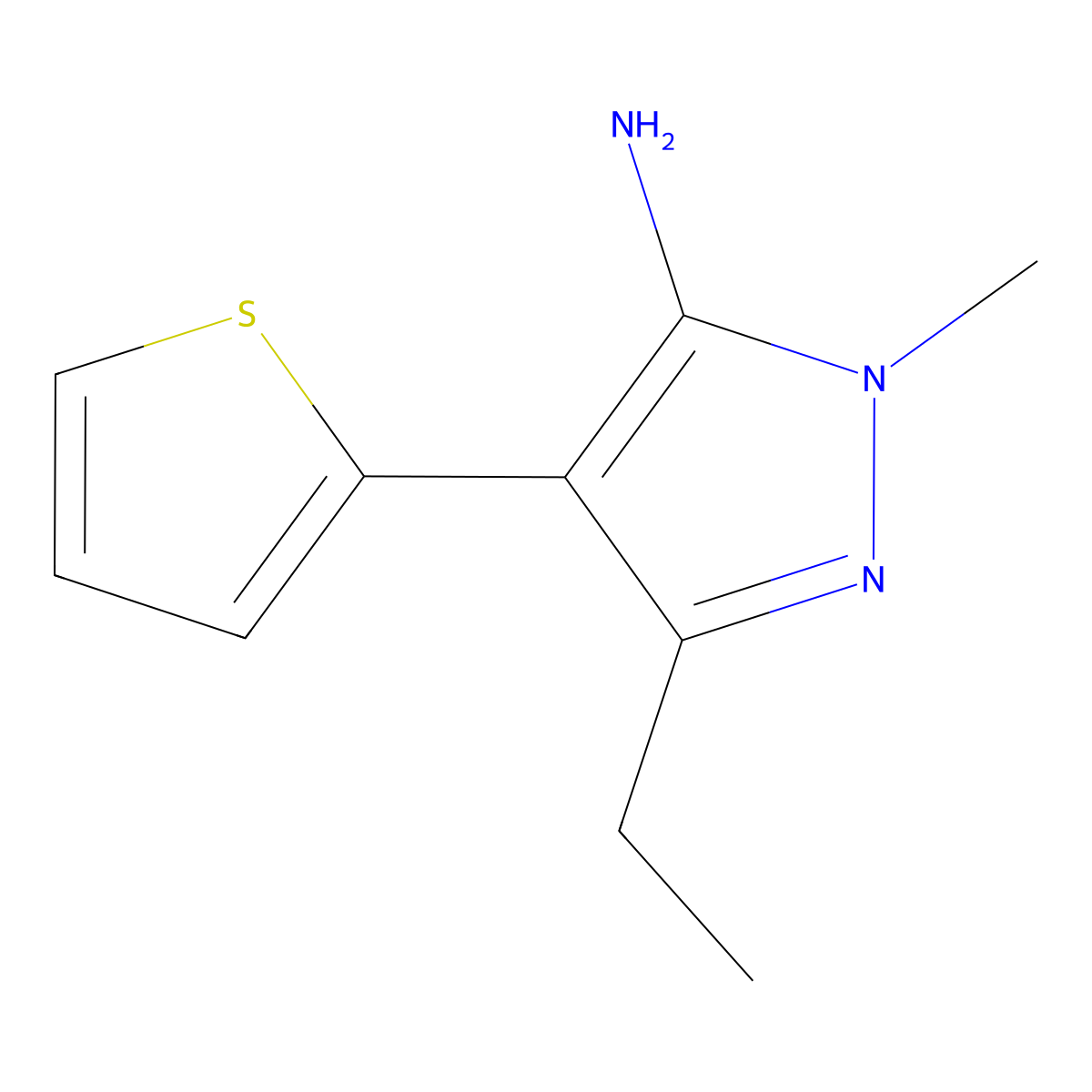 3-ethyl-1-methyl-4-(thiophen-2-yl)-1H-pyrazol-5-amine molecular structure, CAS 1344319-33-0