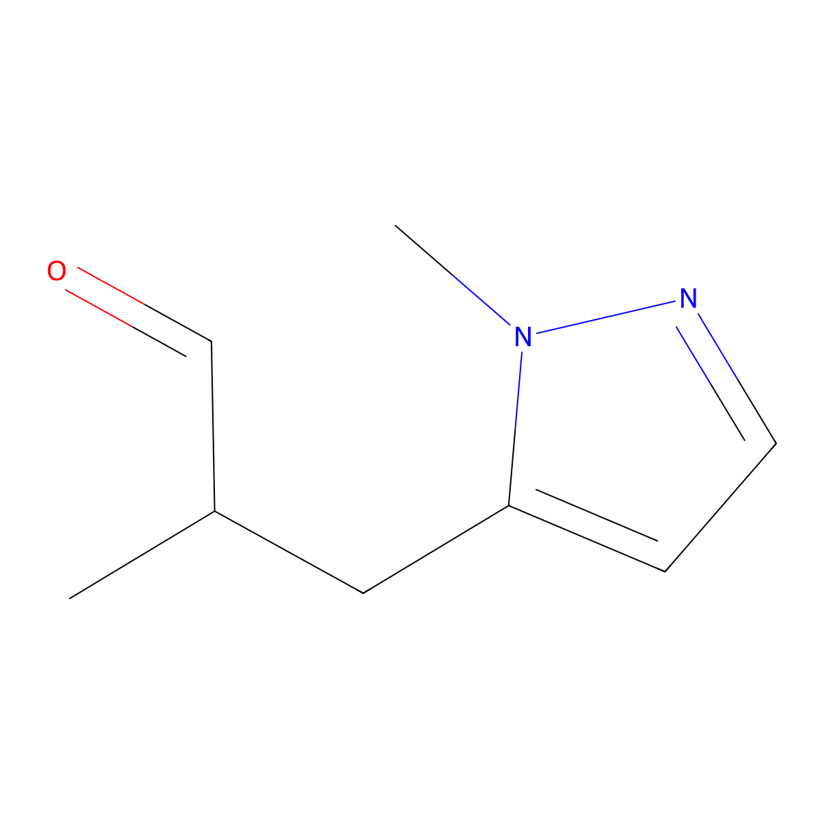 2-methyl-3-(1-methyl-1H-pyrazol-5-yl)propanal molecular structure, CAS 1344347-84-7