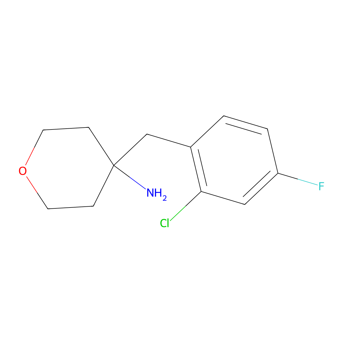 4-[(2-Chloro-4-fluorophenyl)methyl]oxan-4-amine molecular structure, CAS 1344355-96-9