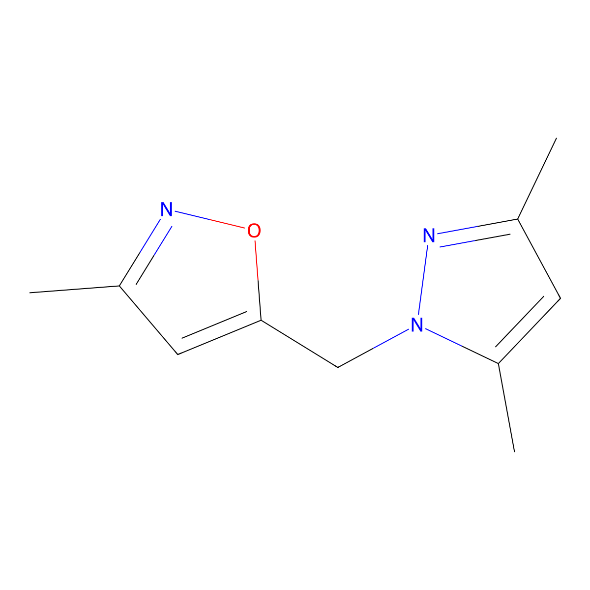 5-[(3,5-dimethyl-1H-pyrazol-1-yl)methyl]-3-methyl-1,2-oxazole molecular structure, CAS 1344359-70-1