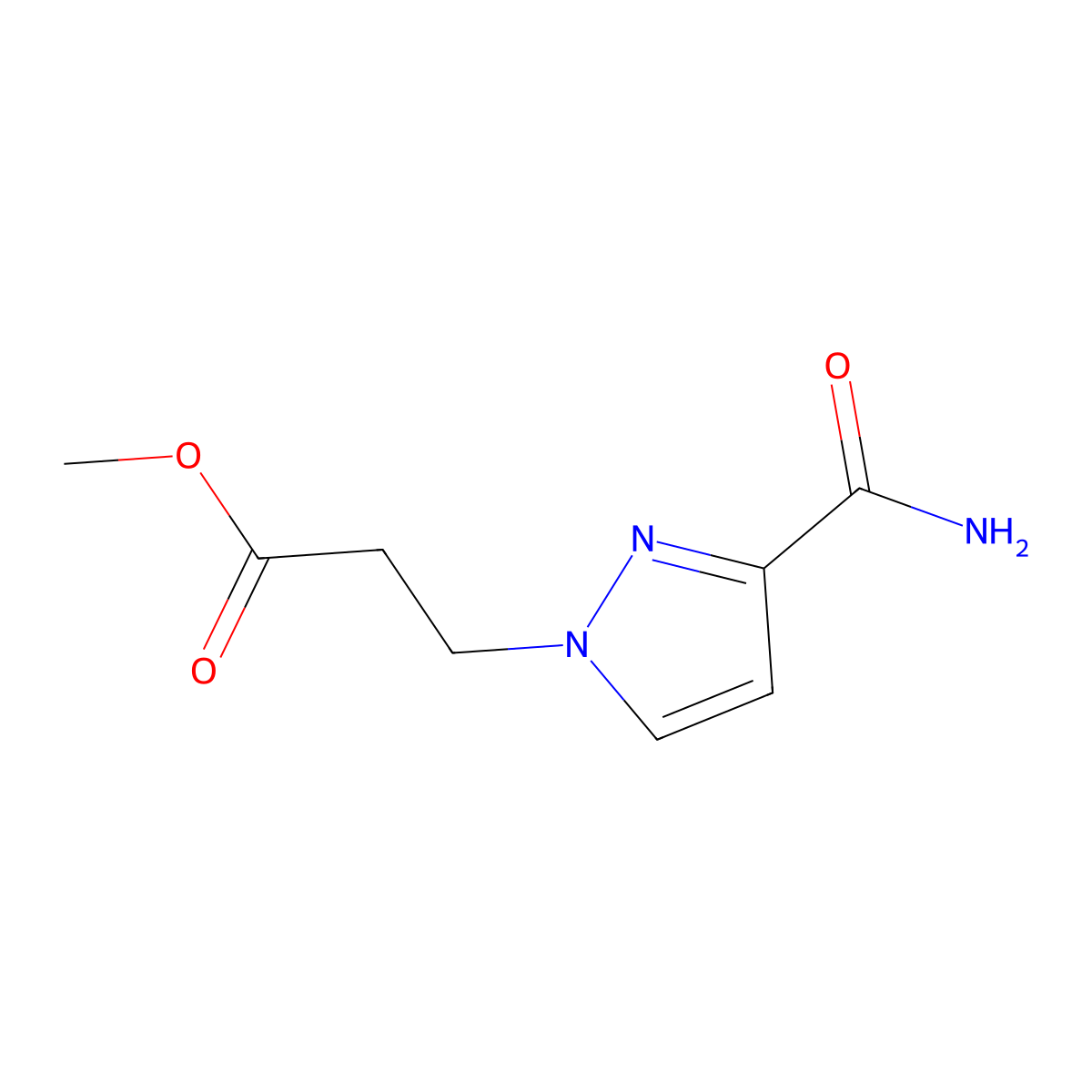methyl 3-(3-carbamoyl-1H-pyrazol-1-yl)propanoate molecular structure, CAS 1344367-47-0
