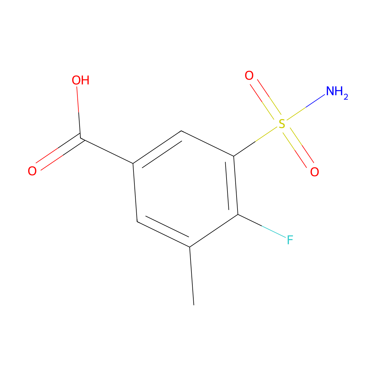 4-Fluoro-3-methyl-5-sulfamoylbenzoic acid molecular structure, CAS 1344370-87-1