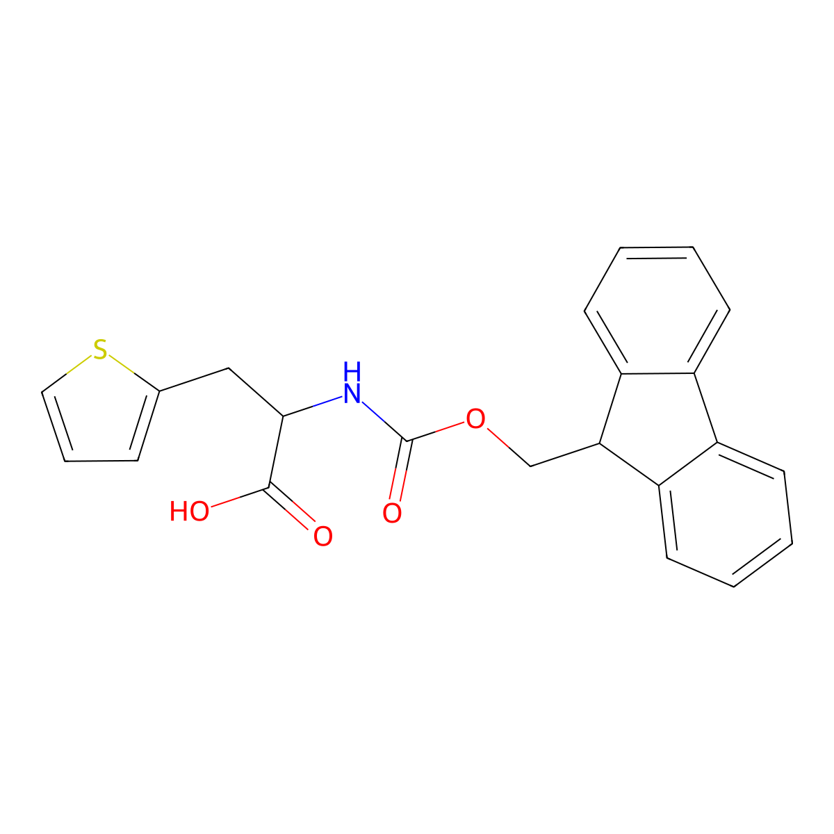 2-((((9H-fluoren-9-yl)methoxy)carbonyl)amino)-3-(thiophen-2-yl)propanoic acid molecular structure, CAS 134439-24-0