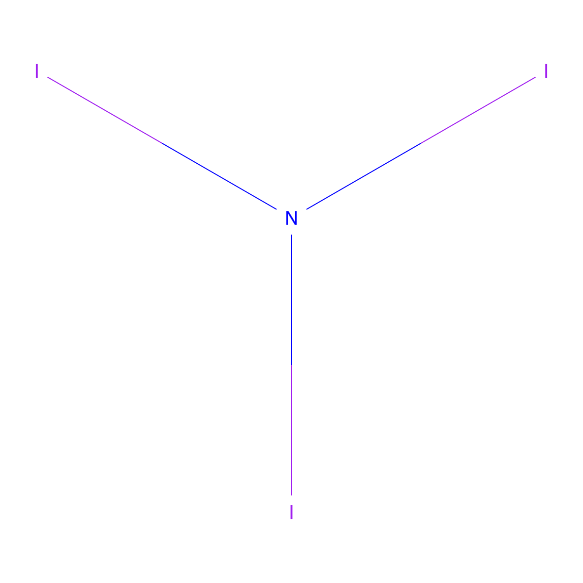 Nitrogen iodide (NI3) molecular structure, CAS 13444-85-4