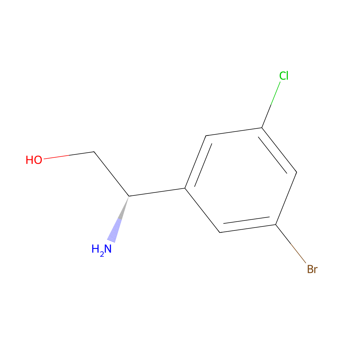 (2S)-2-amino-2-(3-bromo-5-chlorophenyl)ethan-1-ol molecular structure, CAS 1344417-25-9