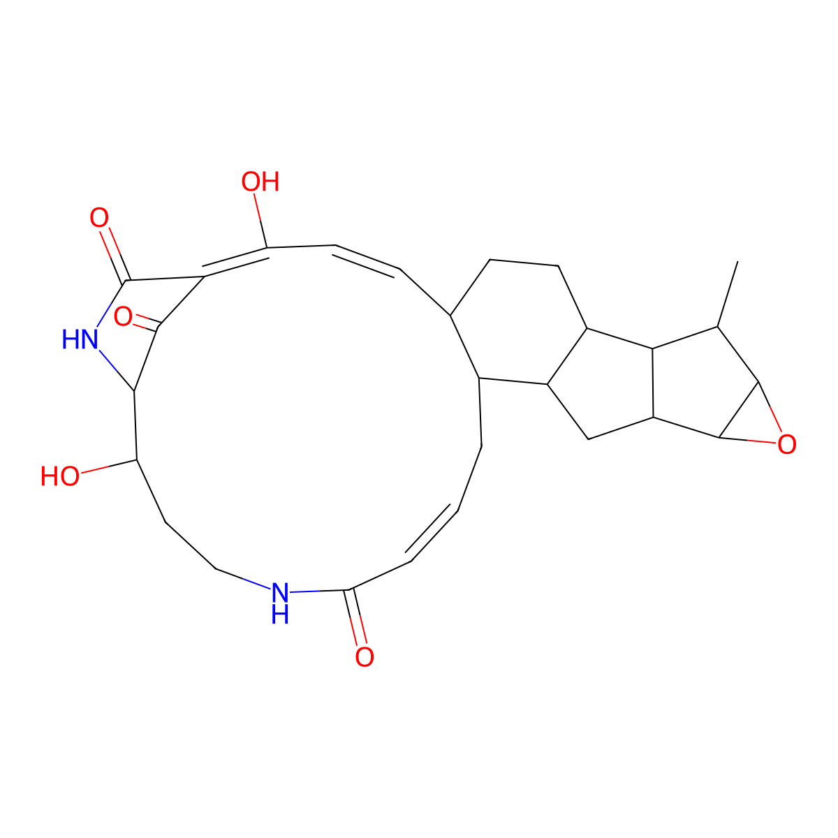5,6,7,8,9,10,15a,16,17,17a,17b,18,18a,19a,19b,20,20a,20b-Octadecahydro-8,11-dihydroxy-18-methyl-9,12-methano-1H-oxireno[4,5]pentaleno[1,2-s]-5,10-benzodiazacycloheptadecine-4,13,21-trione molecular structure, CAS 134458-00-7