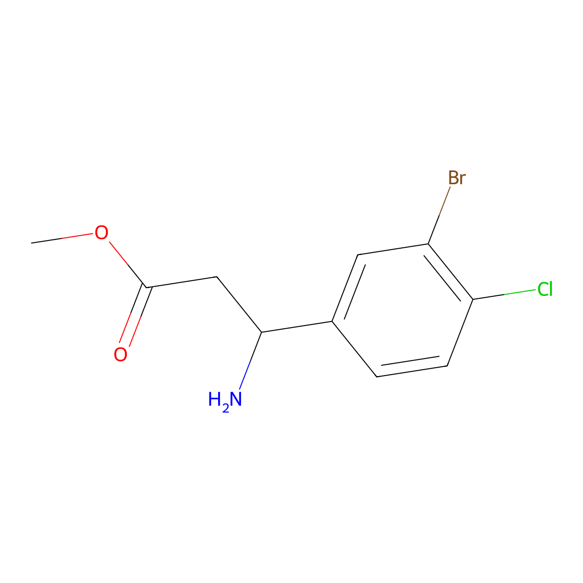 methyl (3S)-3-amino-3-(3-bromo-4-chlorophenyl)propanoate molecular structure, CAS 1344590-01-7