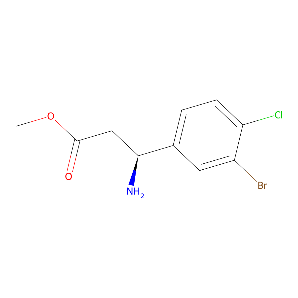 methyl (3S)-3-amino-3-(3-bromo-4-chlorophenyl)propanoate molecular structure, CAS 1344590-01-7