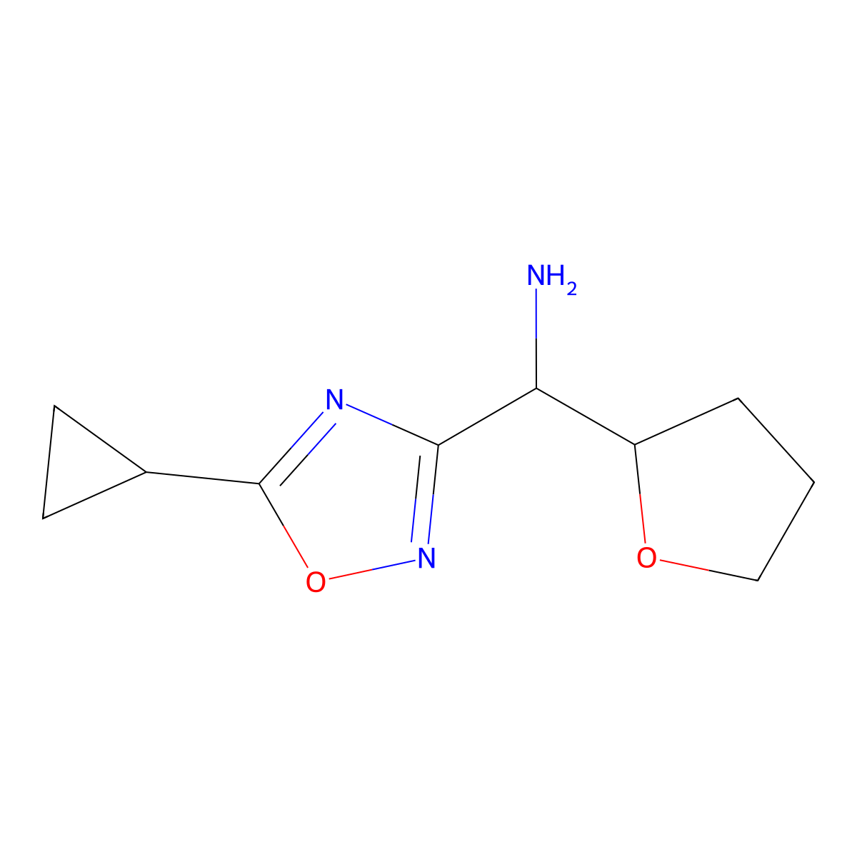 1,2,4-Oxadiazole-3-methanamine, 5-cyclopropyl-alpha-(tetrahydro-2-furanyl)- molecular structure, CAS 1344687-37-1