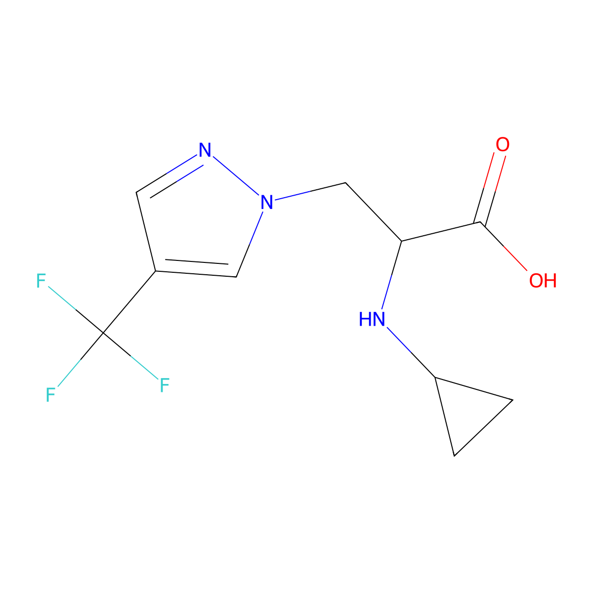 2-(Cyclopropylamino)-3-(4-(trifluoromethyl)-1H-pyrazol-1-yl)propanoic acid molecular structure, CAS 1344687-90-6