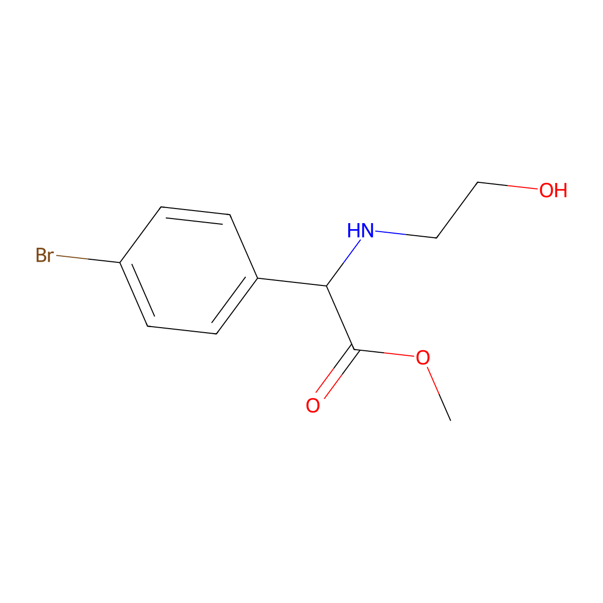 Benzeneacetic acid, 4-bromo-alpha-[(2-hydroxyethyl)amino]-, methyl ester molecular structure, CAS 1344687-92-8