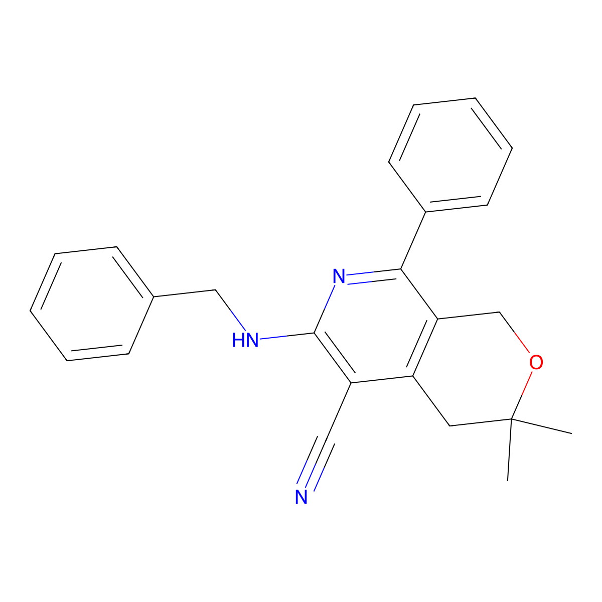 6-(benzylamino)-3,3-dimethyl-8-phenyl-3,4-dihydro-1H-pyrano[3,4-c]pyridine-5-carbonitrile molecular structure, CAS 134480-23-2