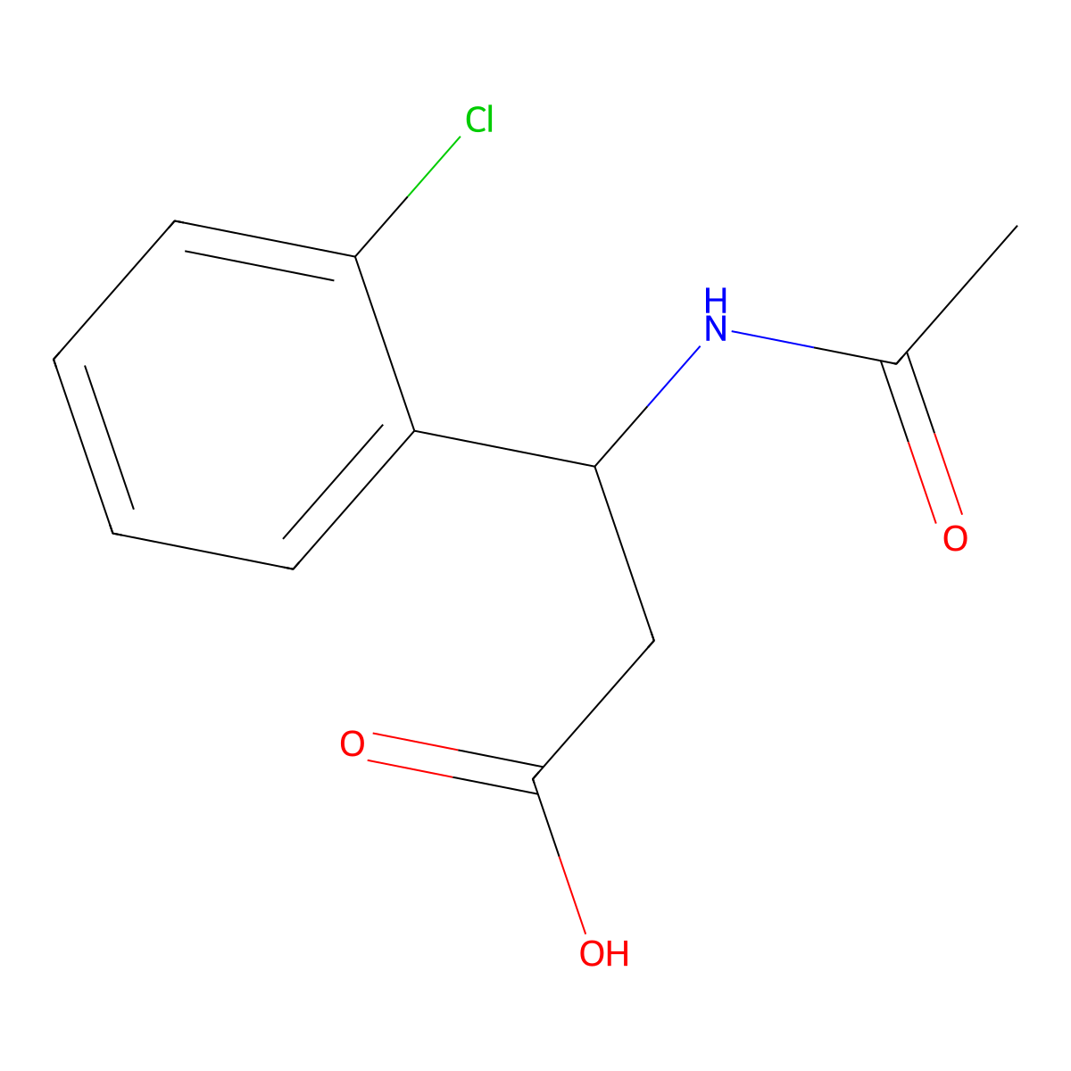(3R)-3-(2-chlorophenyl)-3-acetamidopropanoic acid molecular structure, CAS 1344908-45-7