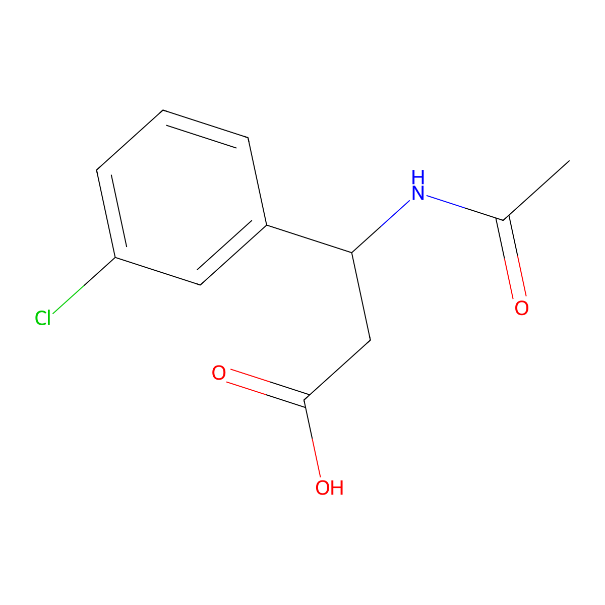 (3R)-3-(3-chlorophenyl)-3-acetamidopropanoic acid molecular structure, CAS 1344922-29-7