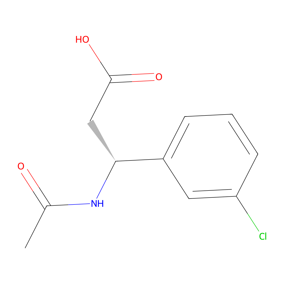 (3R)-3-(3-chlorophenyl)-3-acetamidopropanoic acid molecular structure, CAS 1344922-29-7