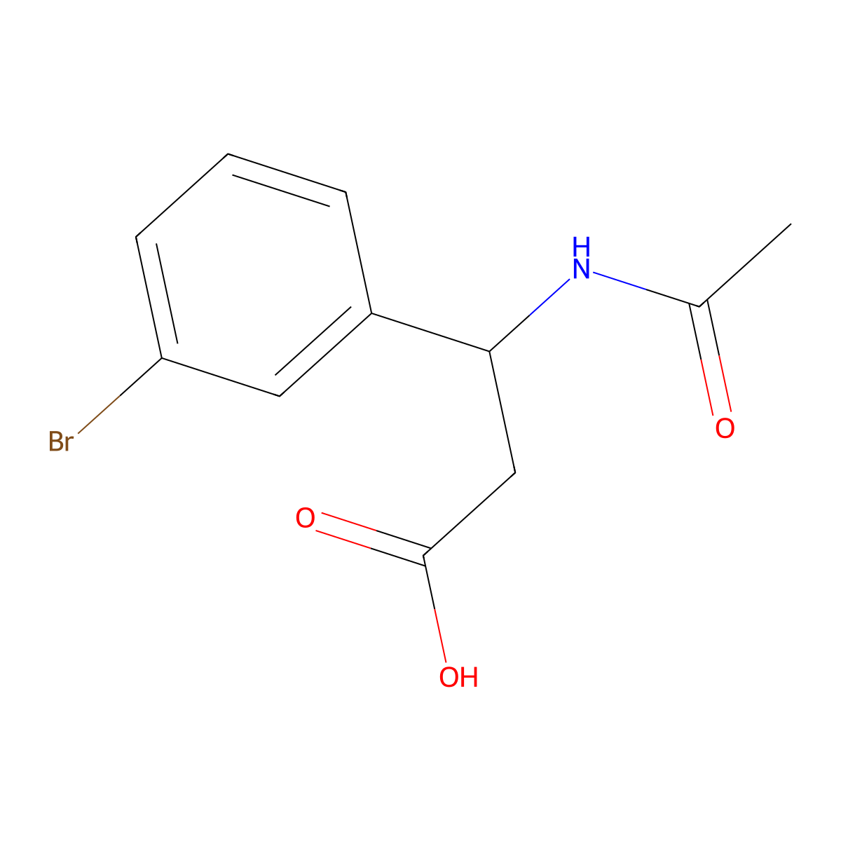 (3R)-3-(3-bromophenyl)-3-acetamidopropanoic acid molecular structure, CAS 1344932-05-3