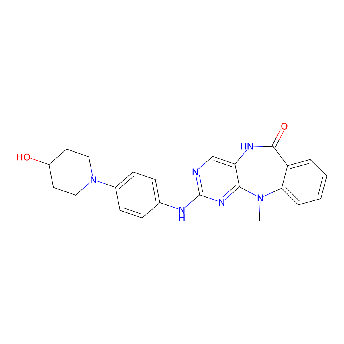 2-[4-(4-hydroxypiperidin-1-yl)anilino]-11-methyl-5H-pyrimido[4,5-b][1,4]benzodiazepin-6-one molecular structure, CAS 1345098-78-3
