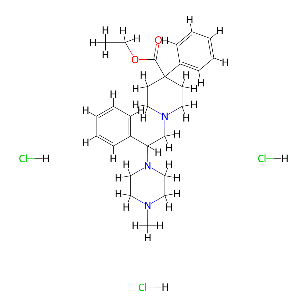 Isonipecotic acid, 1-(beta-(4-methyl-1-piperazinyl)phenethyl)-4-phenyl-, ethyl ester, trihydrochloride molecular structure, CAS 13451-62-2