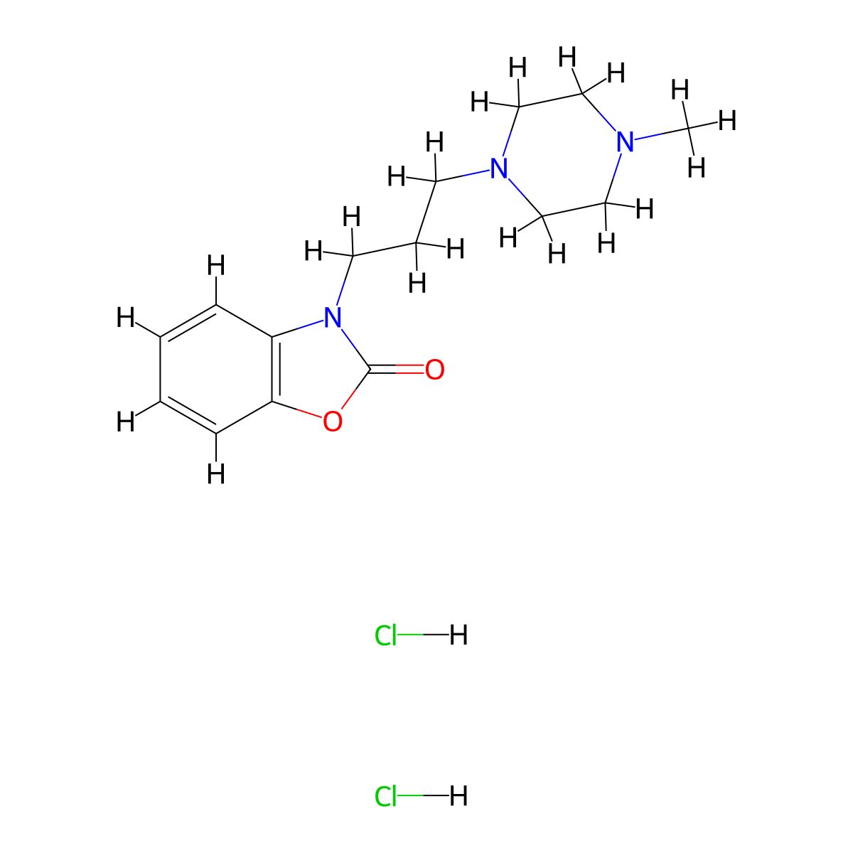 2-Benzoxazolinone, 3-(3-(4-methyl-1-piperazinyl)propyl)-, dihydrochloride, hydrate molecular structure, CAS 13451-77-9