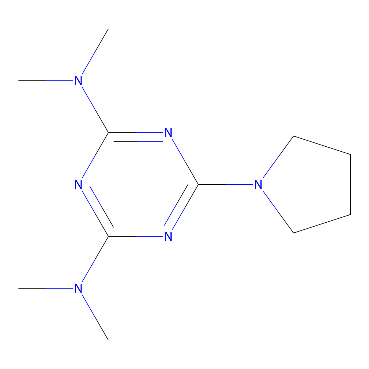 s-Triazine, 2,4-bis(dimethylamino)-6-(1-pyrrolidinyl)- molecular structure, CAS 13452-85-2