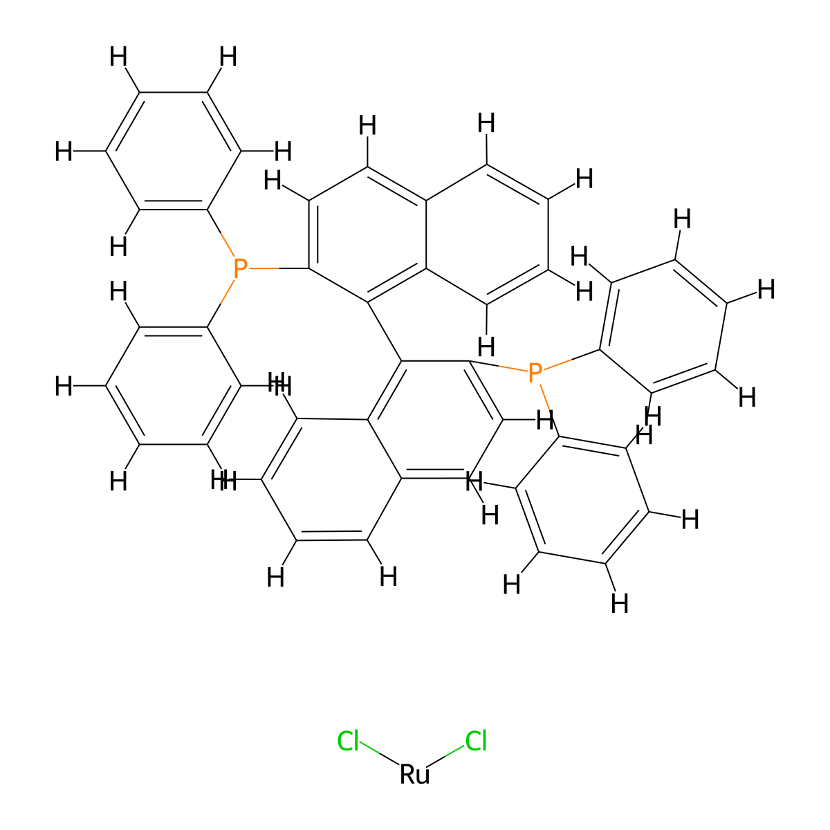 (R)-[2,2'-Bis(diphenylphosphino)-1,1'-binaphthyl dichlororuthenium molecular structure, CAS 134524-84-8