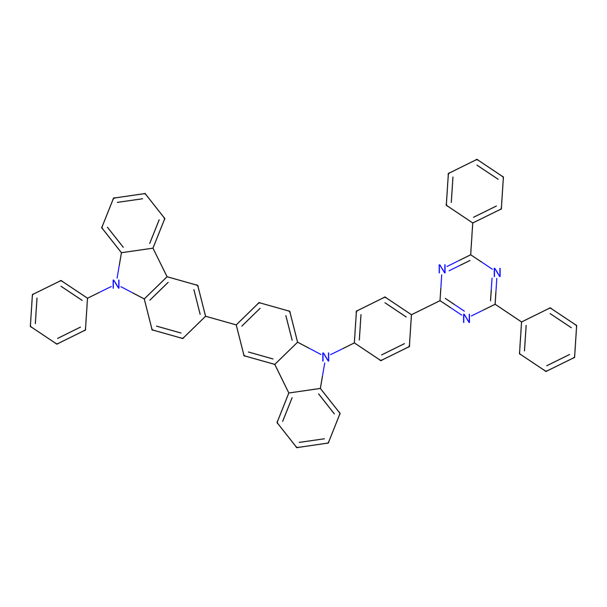 9-(4-(4,6-Diphenyl-1,3,5-triazin-2-yl)phenyl)-9'-phenyl-9H,9'H-3,3'-bicarbazole molecular structure, CAS 1345338-65-9