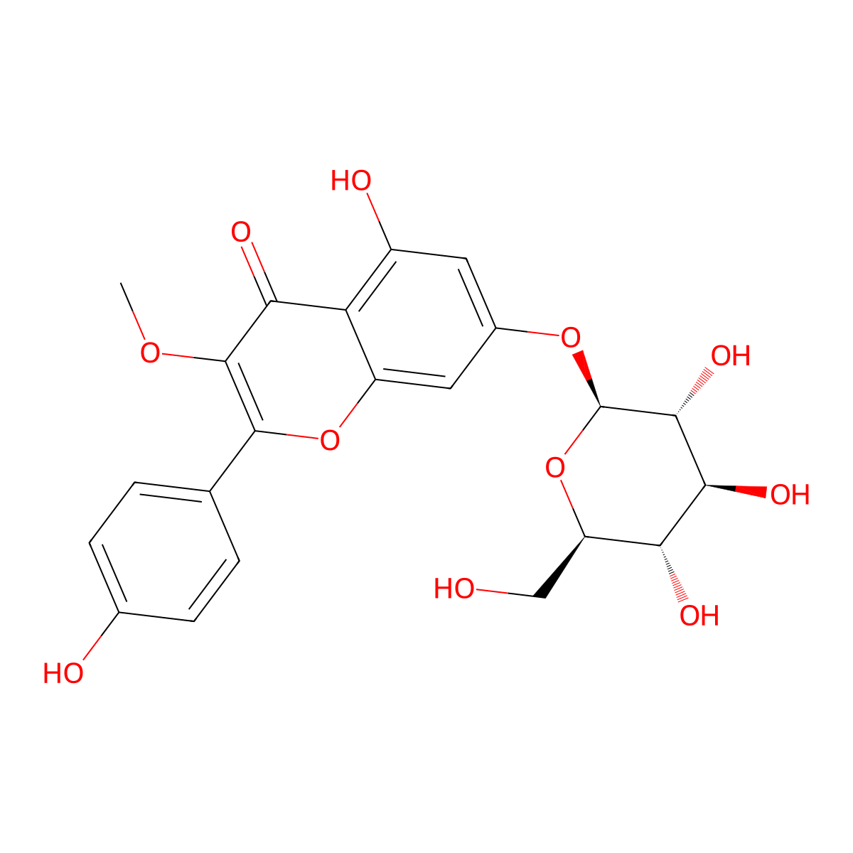 7-(beta-D-Glucopyranosyloxy)-5-hydroxy-2-(4-hydroxyphenyl)-3-methoxy-4H-1-benzopyran-4-one molecular structure, CAS 13454-27-8